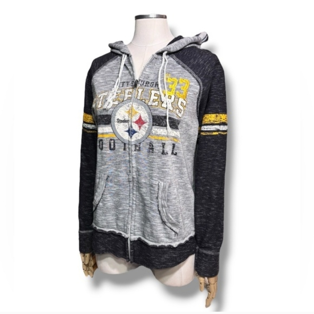 MAJESTIC Pittsburgh Steelers Full Zip Hoodie Raglan Sleeve Embroidered Detail